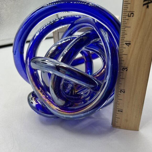 Hand Blown Dark Blue/Glossy "Tangled Knot" Abstract Art Glass Sculpture Paperwei - Picture 7 of 10